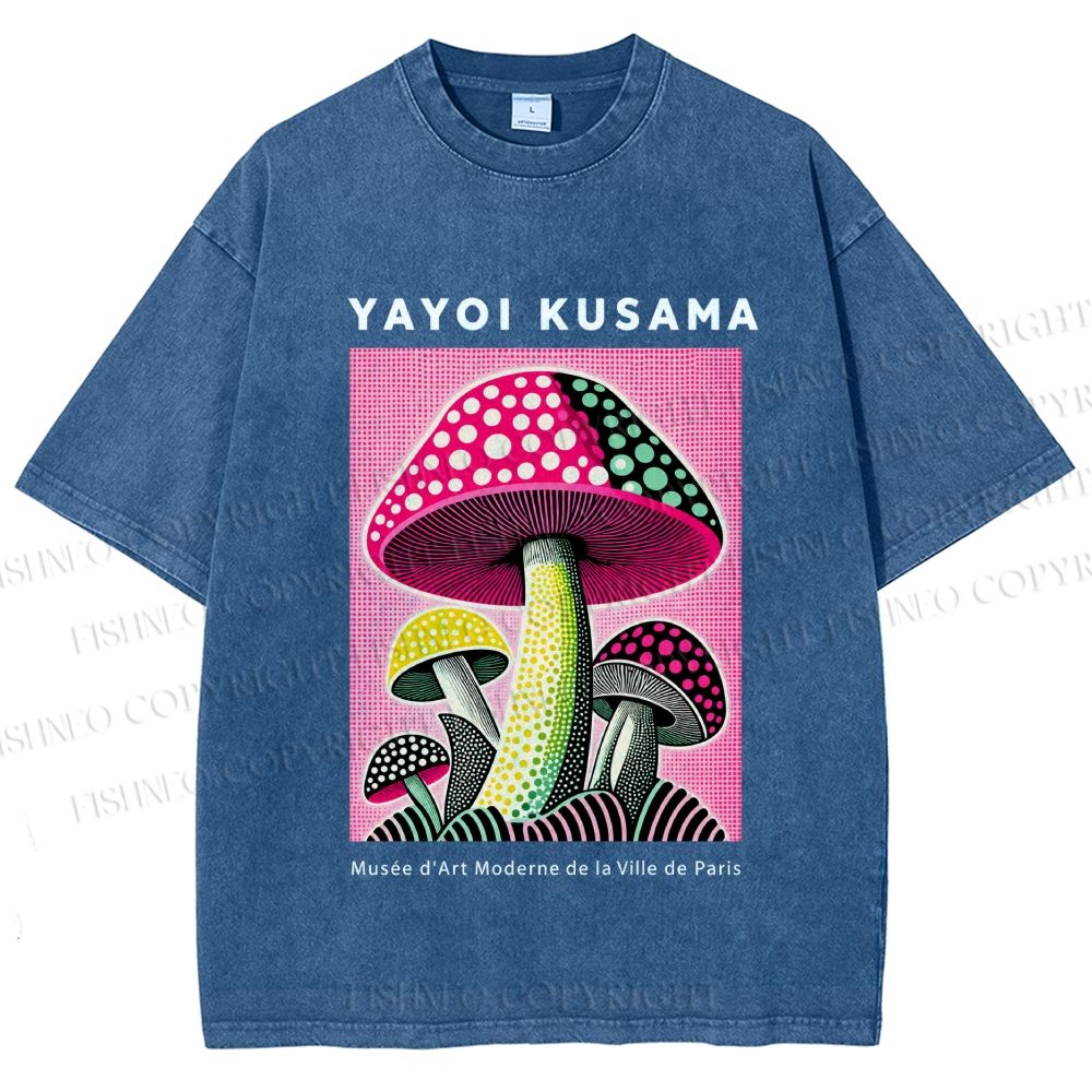 Unisex Yayoi Kusama Mushroom Printed Washed Tee