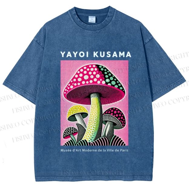 Unisex Yayoi Kusama Mushroom Printed Washed Tee
