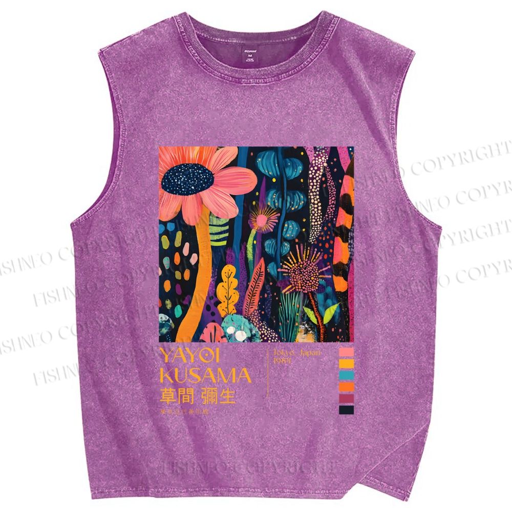 Unisex Yayoi Kusama Flowers Printed Washed Tank Top