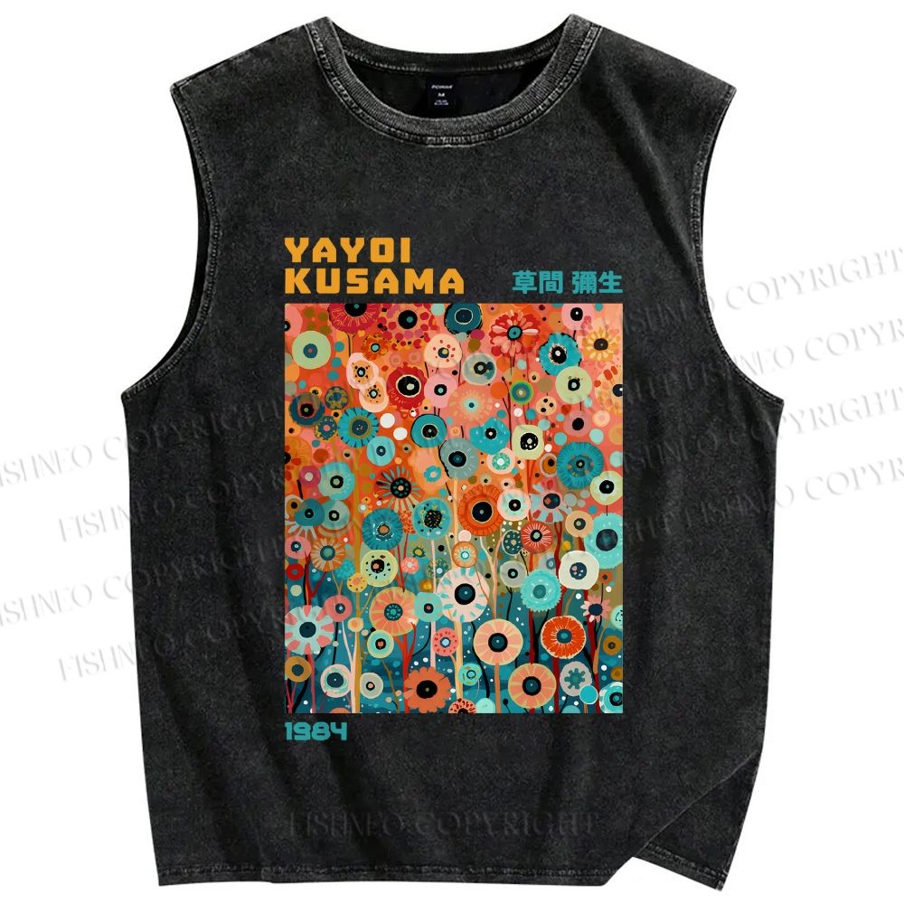 Unisex Yayoi Kusama Small Flowers Printed Washed Tank Top