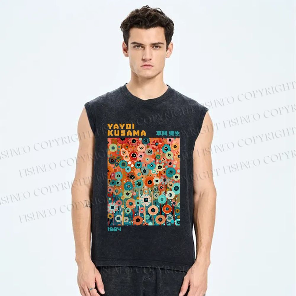Unisex Yayoi Kusama Small Flowers Printed Washed Tank Top