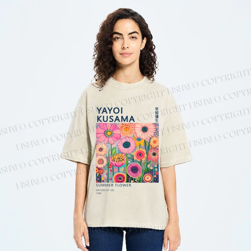 Unisex Yayoi Kusama Flowers Printed Washed Tee