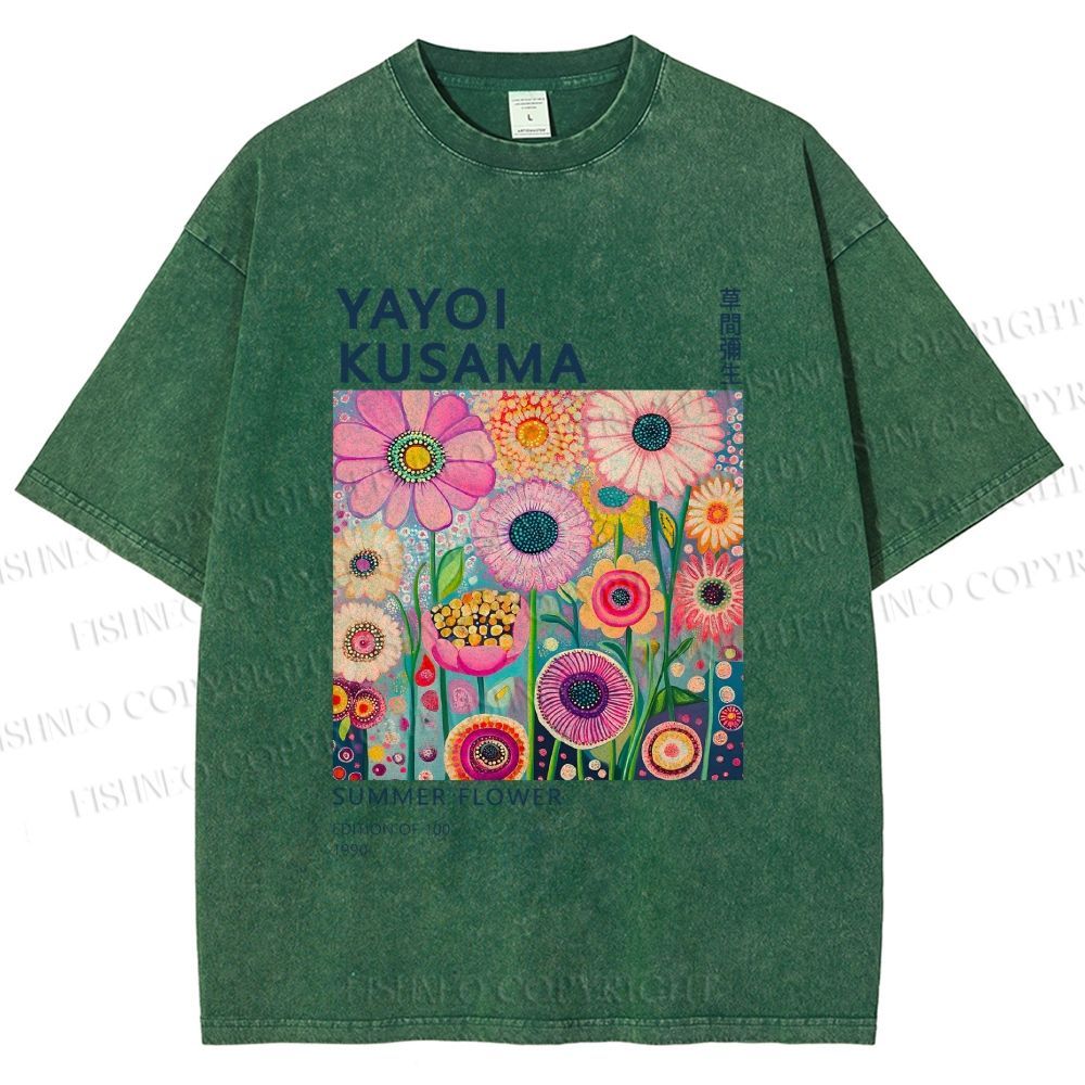 Unisex Yayoi Kusama Flowers Printed Washed Tee