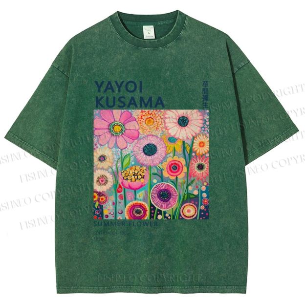 Unisex Yayoi Kusama Flowers Printed Washed Tee