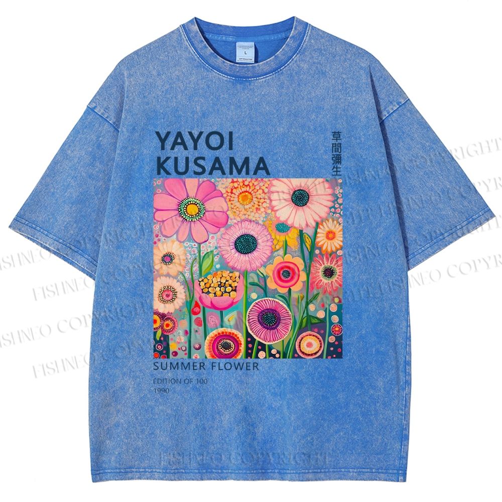 Unisex Yayoi Kusama Flowers Printed Washed Tee
