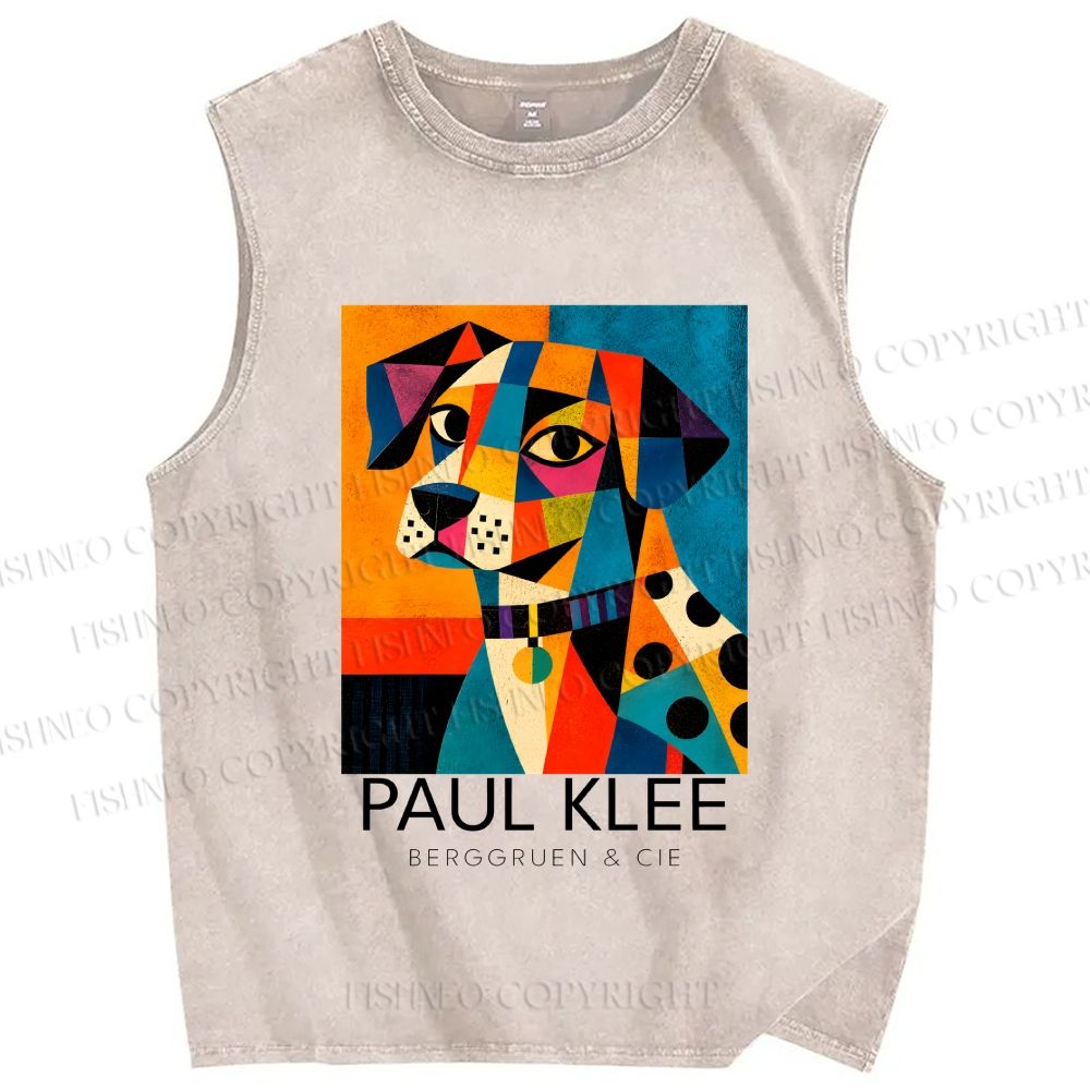 Unisex Paul Klee Geometric Dog Printed Washed Tank Top