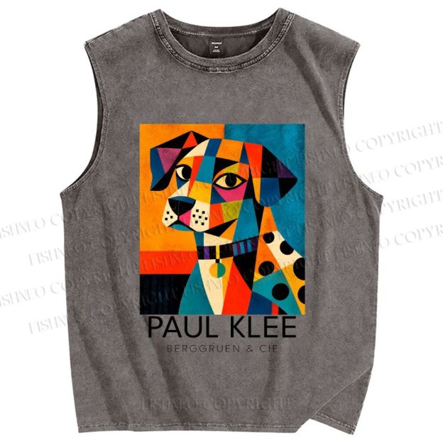 Unisex Paul Klee Geometric Dog Printed Washed Tank Top