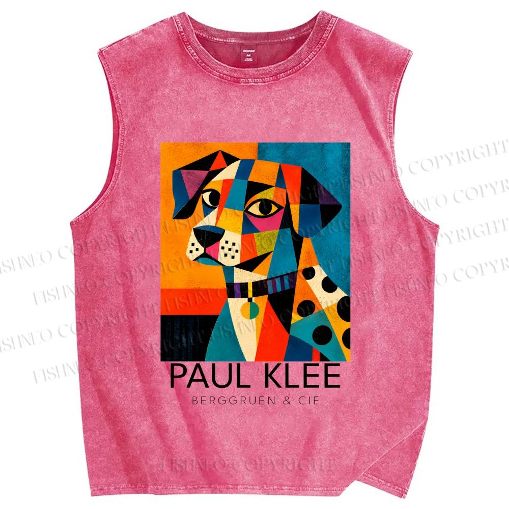 Unisex Paul Klee Geometric Dog Printed Washed Tank Top