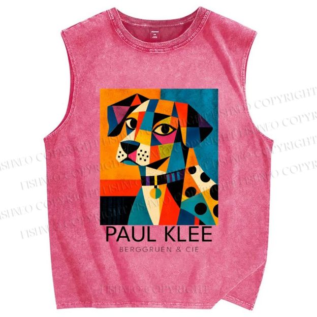 Unisex Paul Klee Geometric Dog Printed Washed Tank Top
