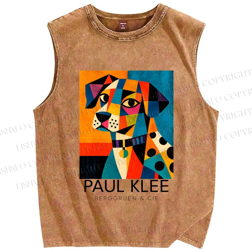 Unisex Paul Klee Geometric Dog Printed Washed Tank Top