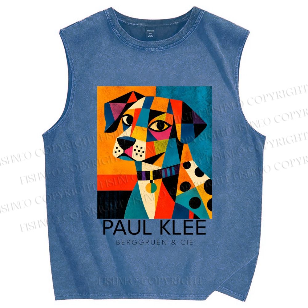 Unisex Paul Klee Geometric Dog Printed Washed Tank Top