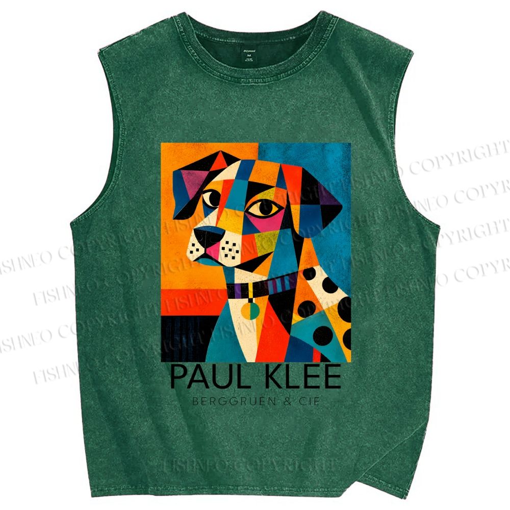 Unisex Paul Klee Geometric Dog Printed Washed Tank Top