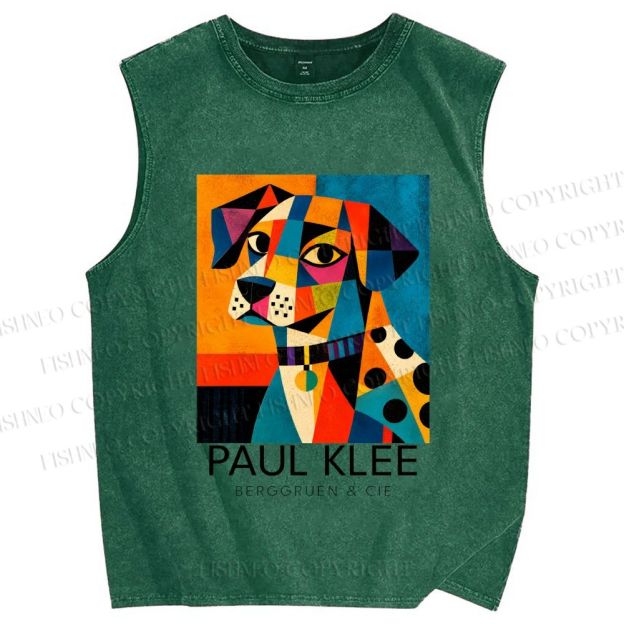 Unisex Paul Klee Geometric Dog Printed Washed Tank Top
