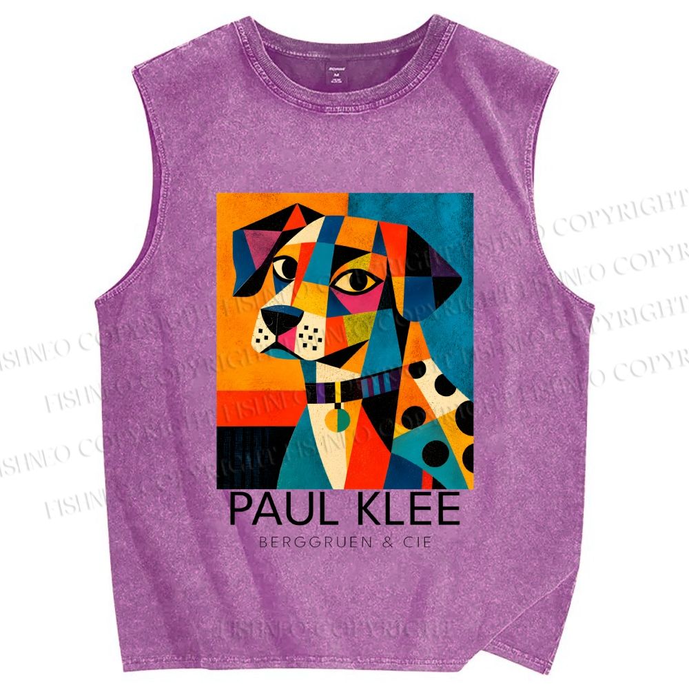 Unisex Paul Klee Geometric Dog Printed Washed Tank Top
