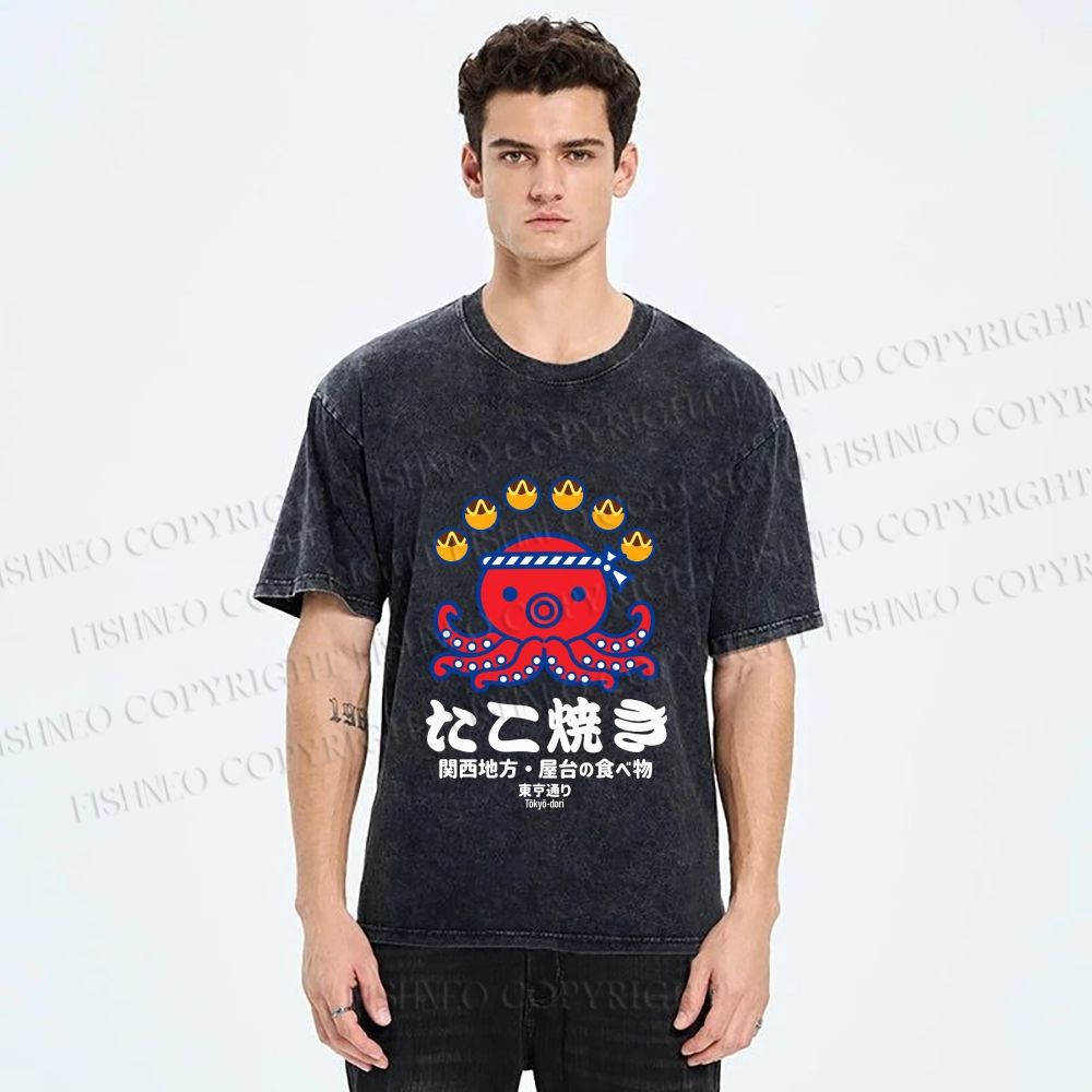 Unisex Takoyaki Street Food Printed Washed Tee