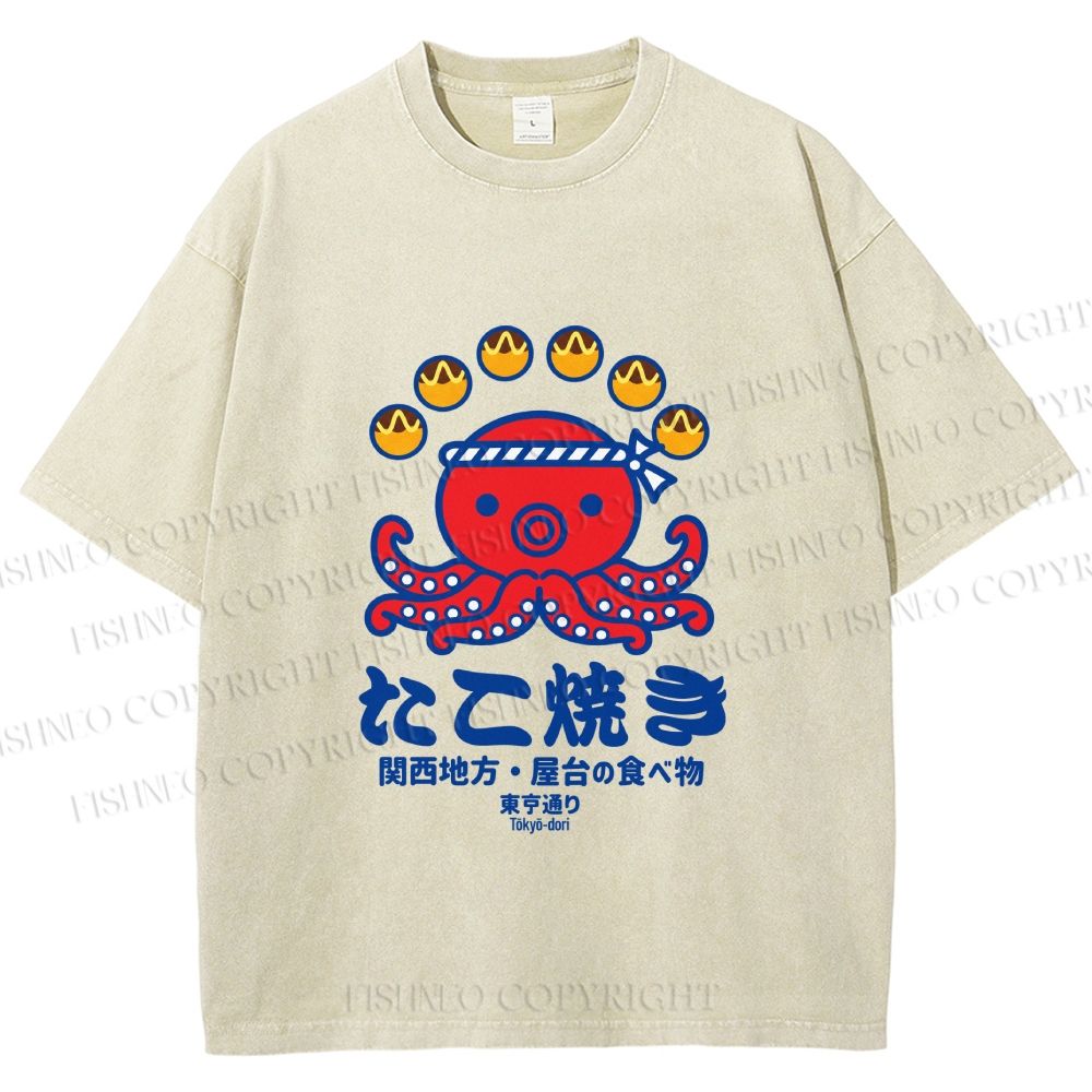 Unisex Takoyaki Street Food Printed Washed Tee