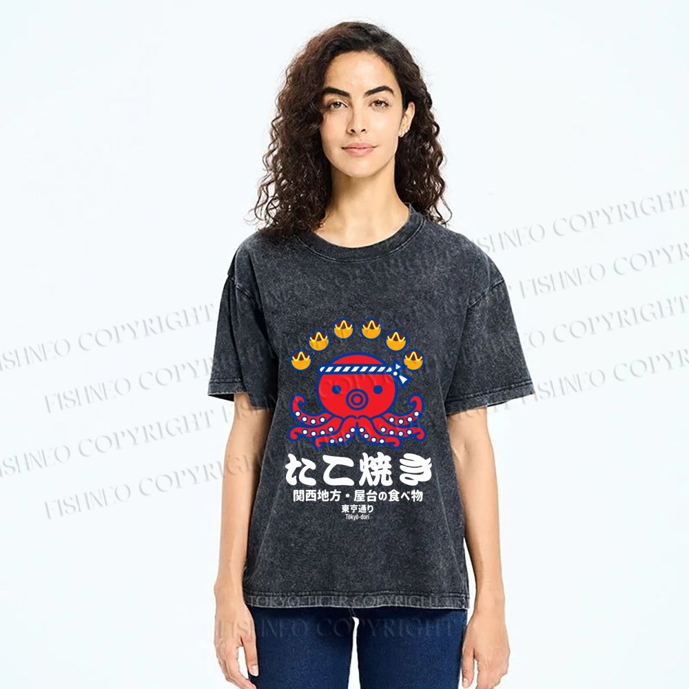 Unisex Takoyaki Street Food Printed Washed Tee