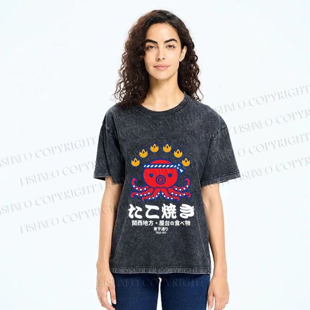 Unisex Takoyaki Street Food Printed Washed Tee
