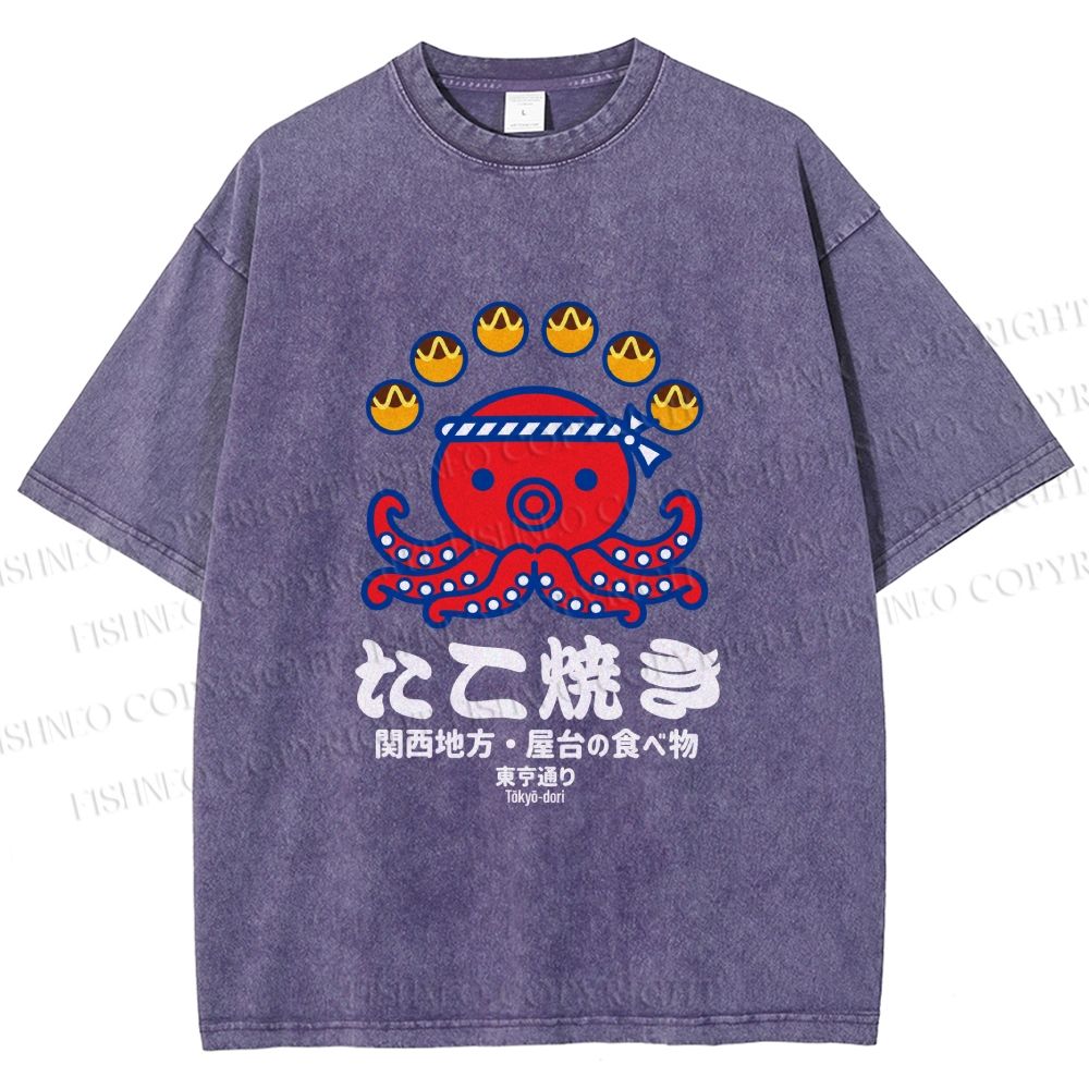 Unisex Takoyaki Street Food Printed Washed Tee