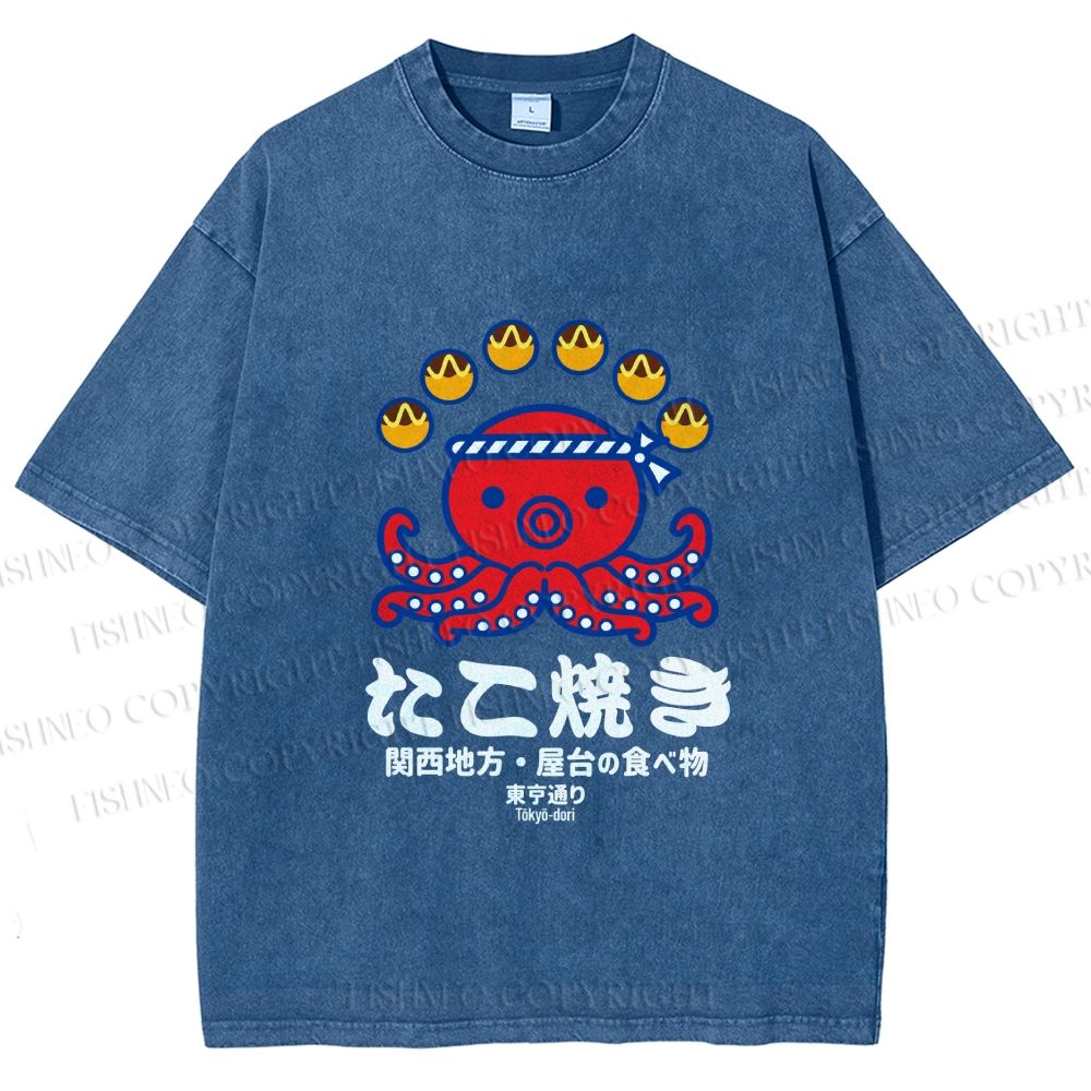 Unisex Takoyaki Street Food Printed Washed Tee