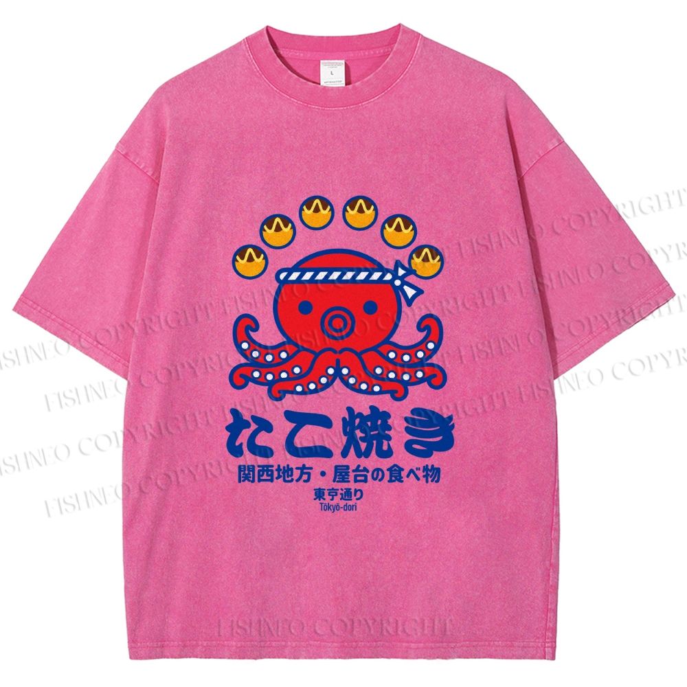 Unisex Takoyaki Street Food Printed Washed Tee