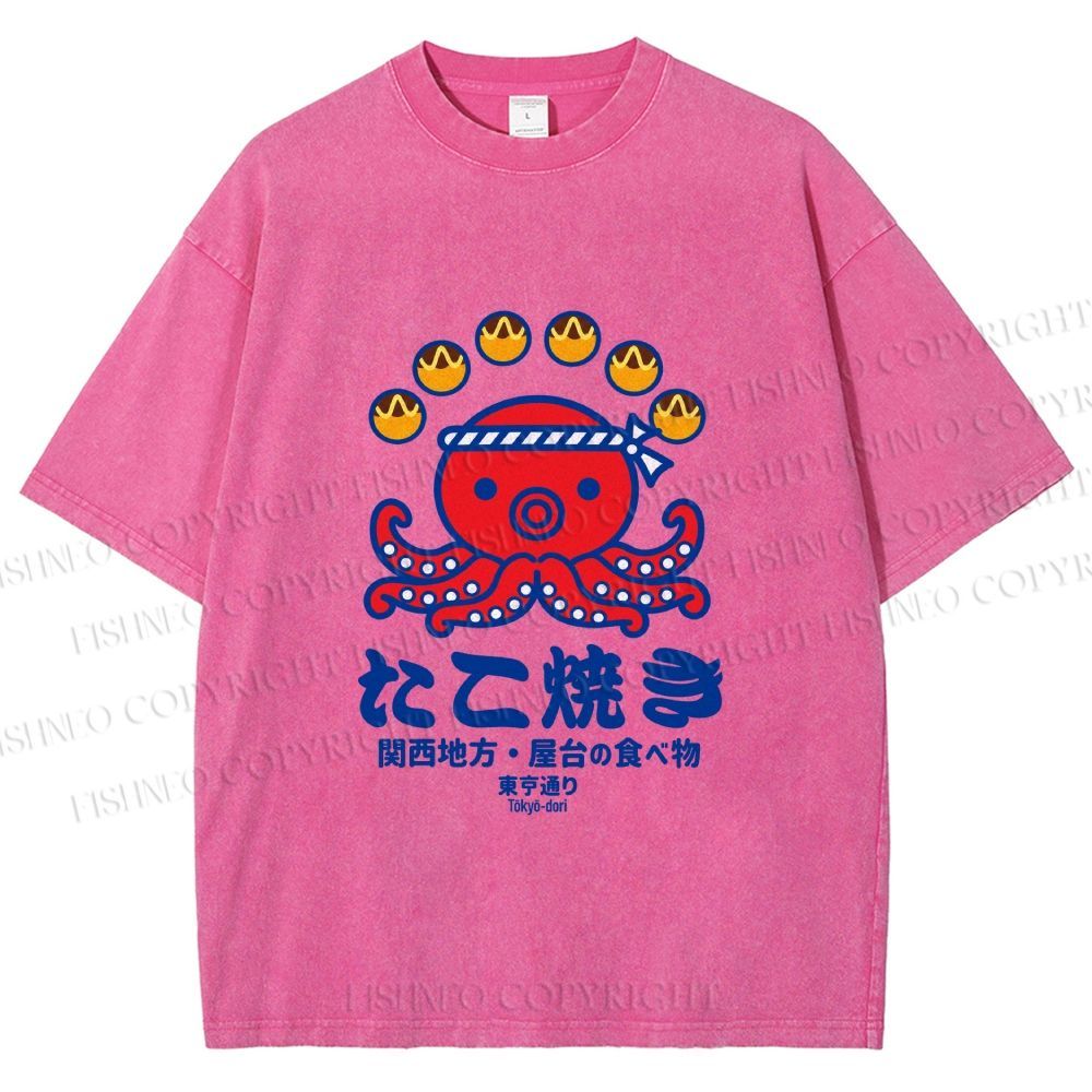Unisex Takoyaki Street Food Printed Washed Tee