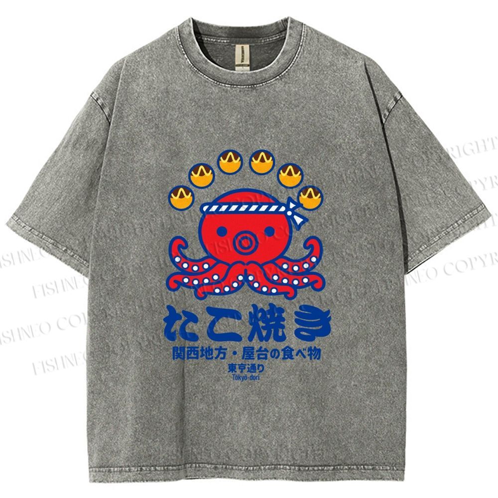 Unisex Takoyaki Street Food Printed Washed Tee