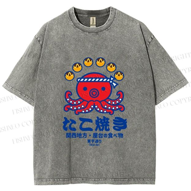 Unisex Takoyaki Street Food Printed Washed Tee