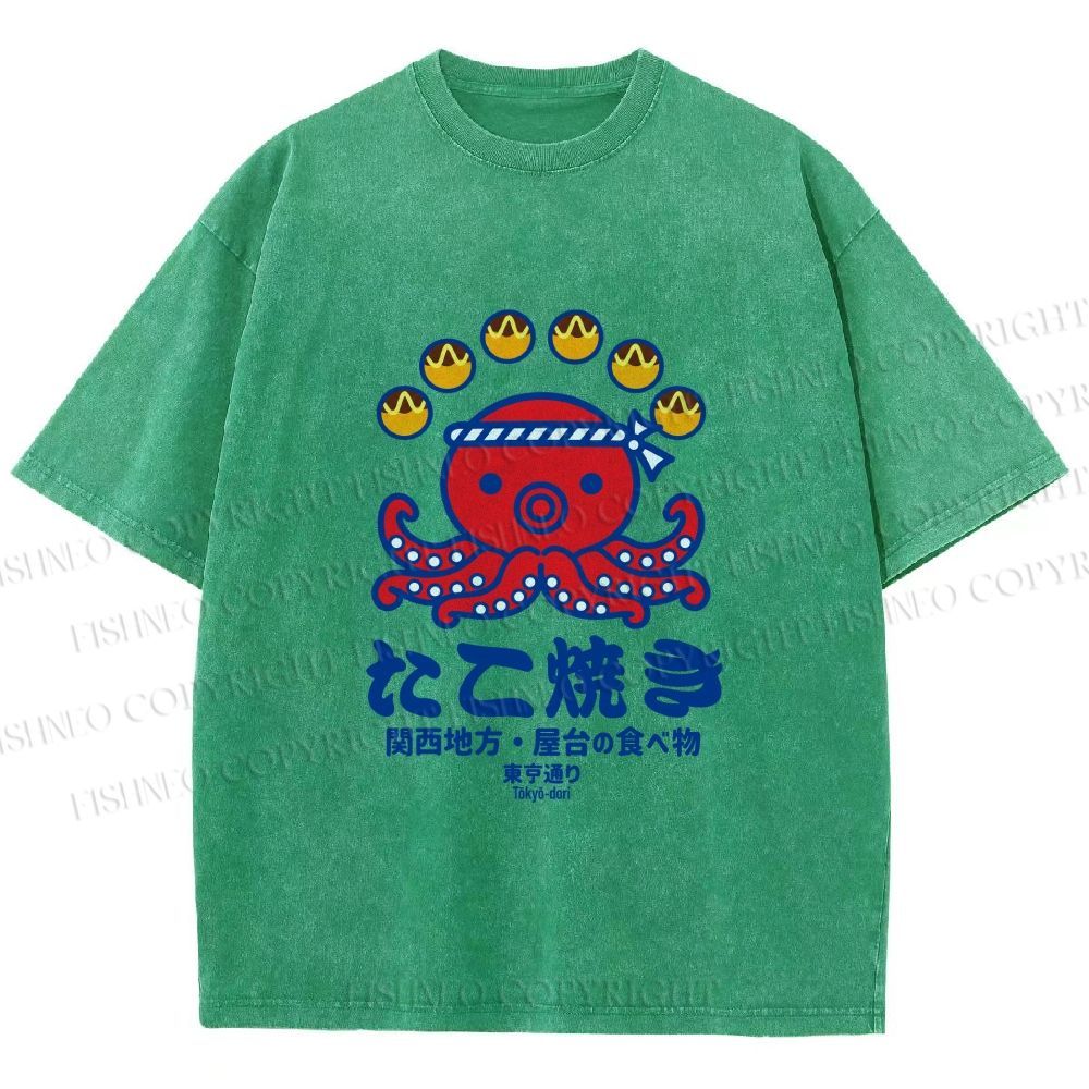 Unisex Takoyaki Street Food Printed Washed Tee