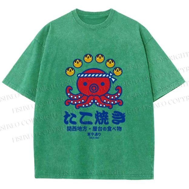 Unisex Takoyaki Street Food Printed Washed Tee
