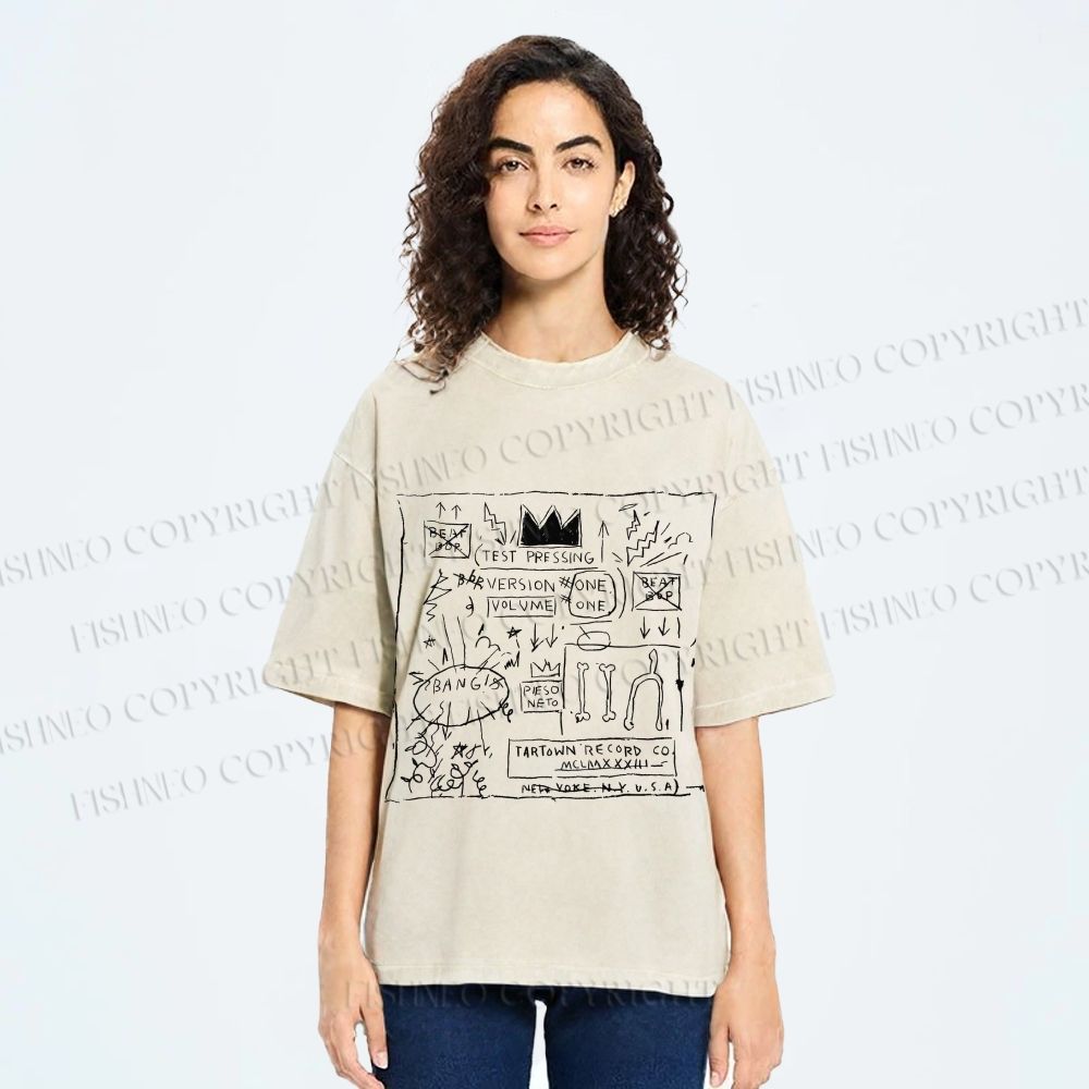 Unisex Jean-Michel Basquiat Graffiti Printed Washed Tee