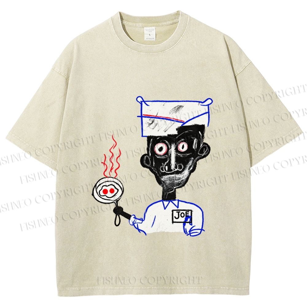 Unisex Jean-Michel Basquiat Eyes and Eggs Printed Washed Tee