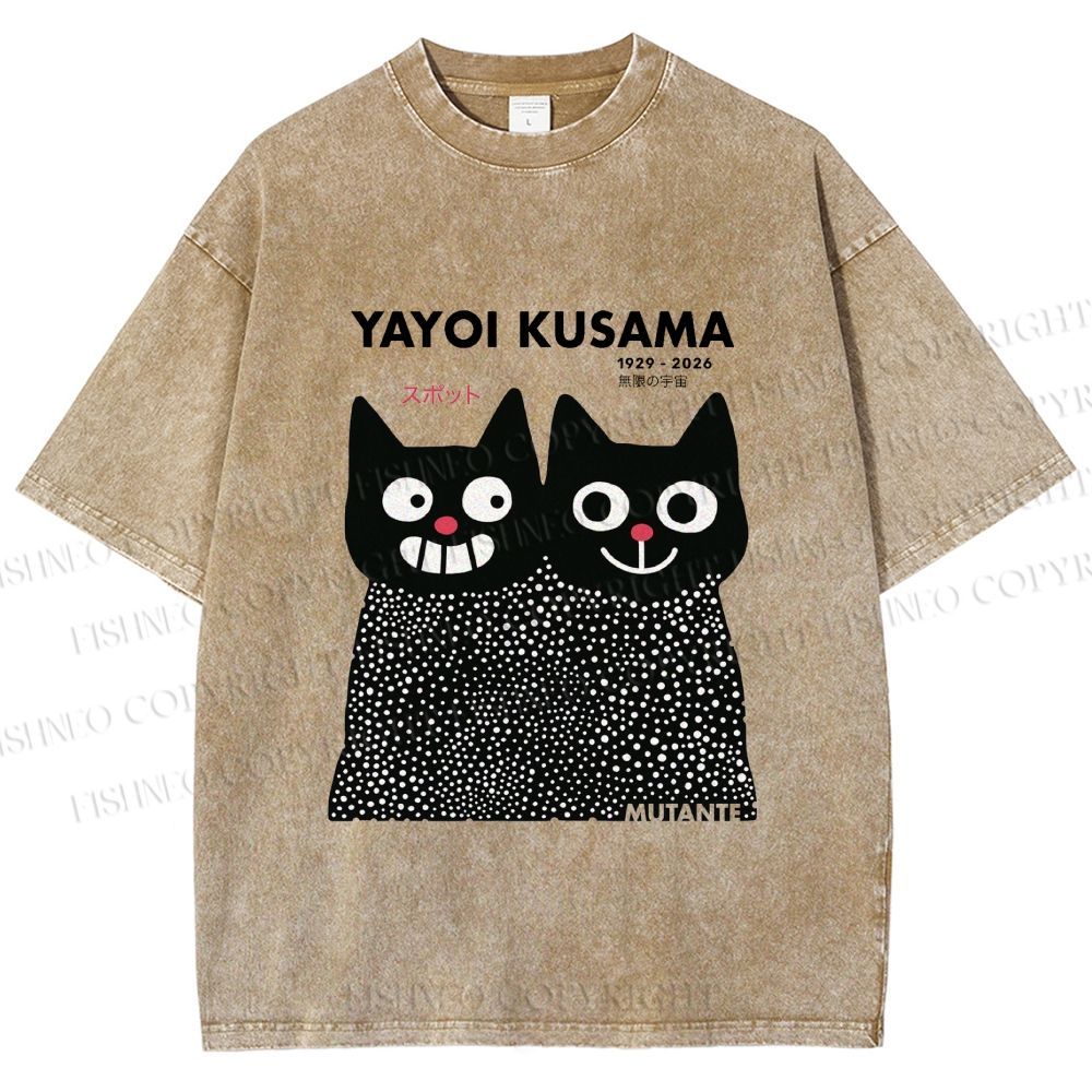 Unisex Yayoi Kusama Cat Printed Washed Tee
