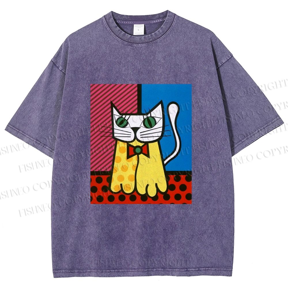 Unisex The Cat Printed Washed Tee