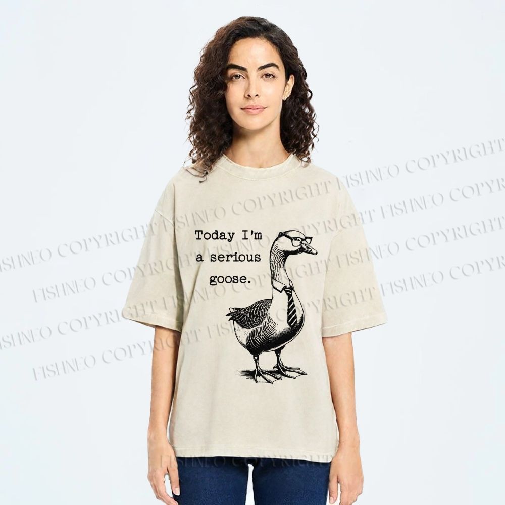Unisex Serious Goose Printed Washed Tee