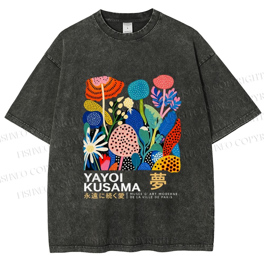 Unisex Yayoi Kusama Plants Printed Washed Tee