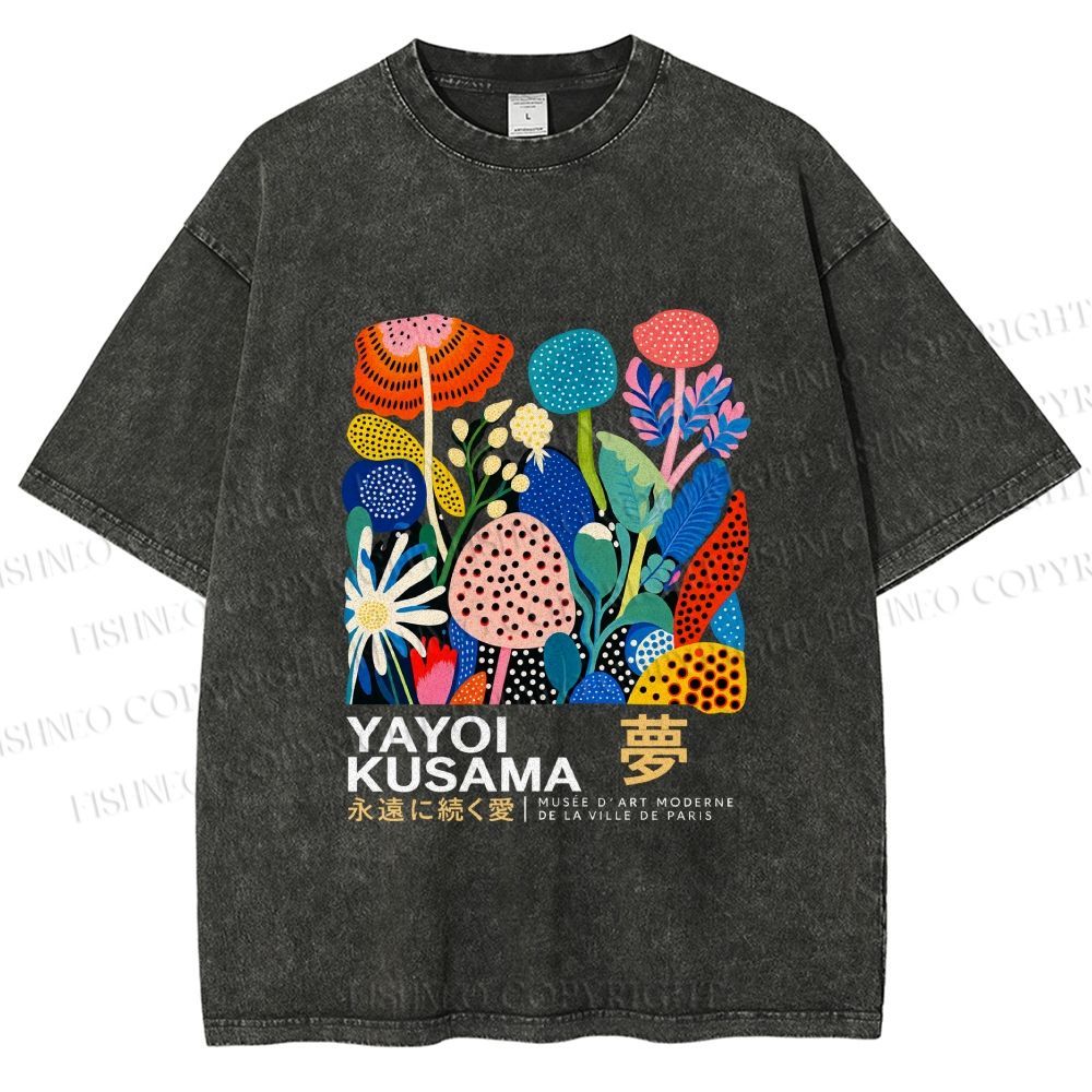 Unisex Yayoi Kusama Plants Printed Washed Tee