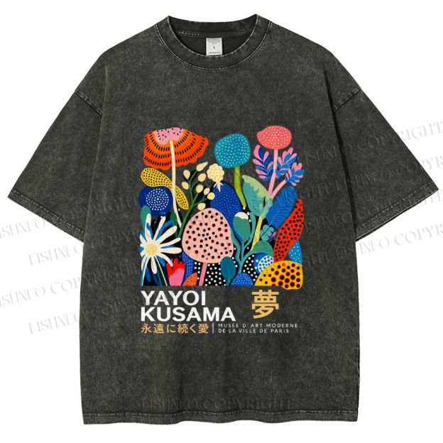 Unisex Yayoi Kusama Plants Printed Washed Tee