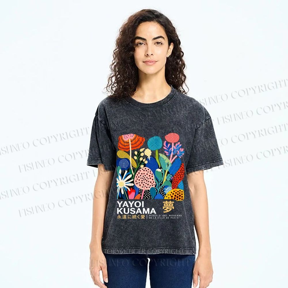 Unisex Yayoi Kusama Plants Printed Washed Tee