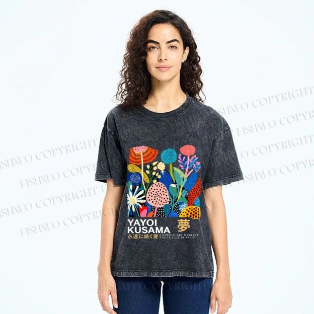 Unisex Yayoi Kusama Plants Printed Washed Tee