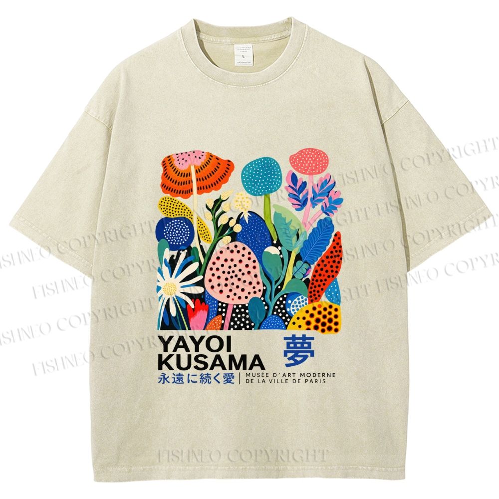 Unisex Yayoi Kusama Plants Printed Washed Tee