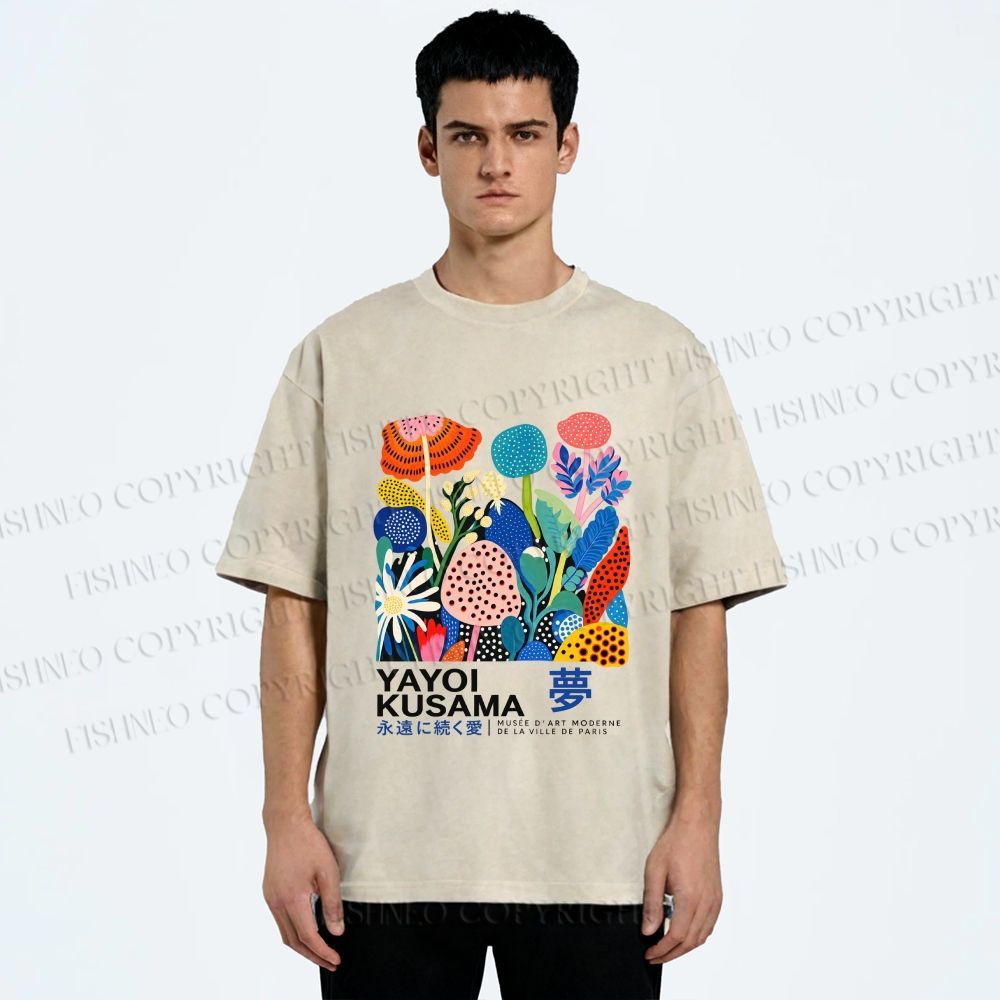 Unisex Yayoi Kusama Plants Printed Washed Tee