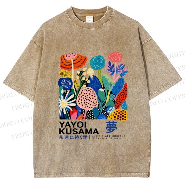 Unisex Yayoi Kusama Plants Printed Washed Tee