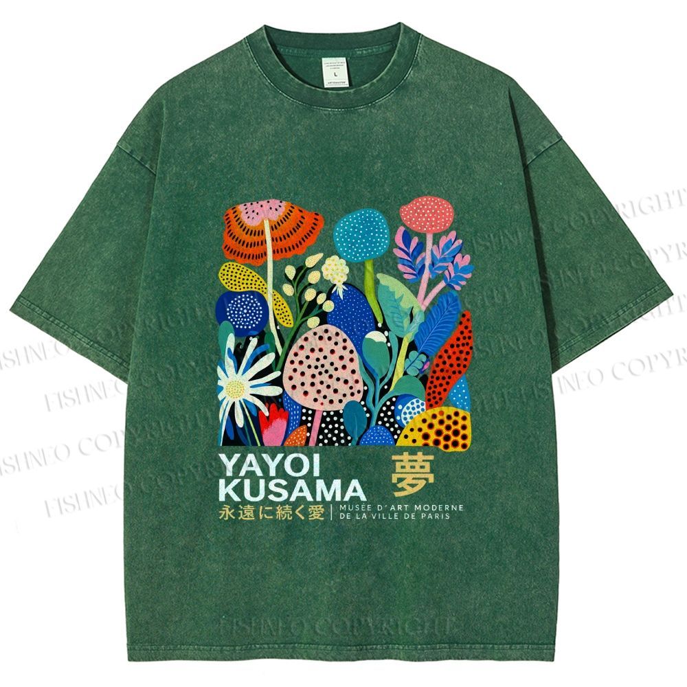 Unisex Yayoi Kusama Plants Printed Washed Tee