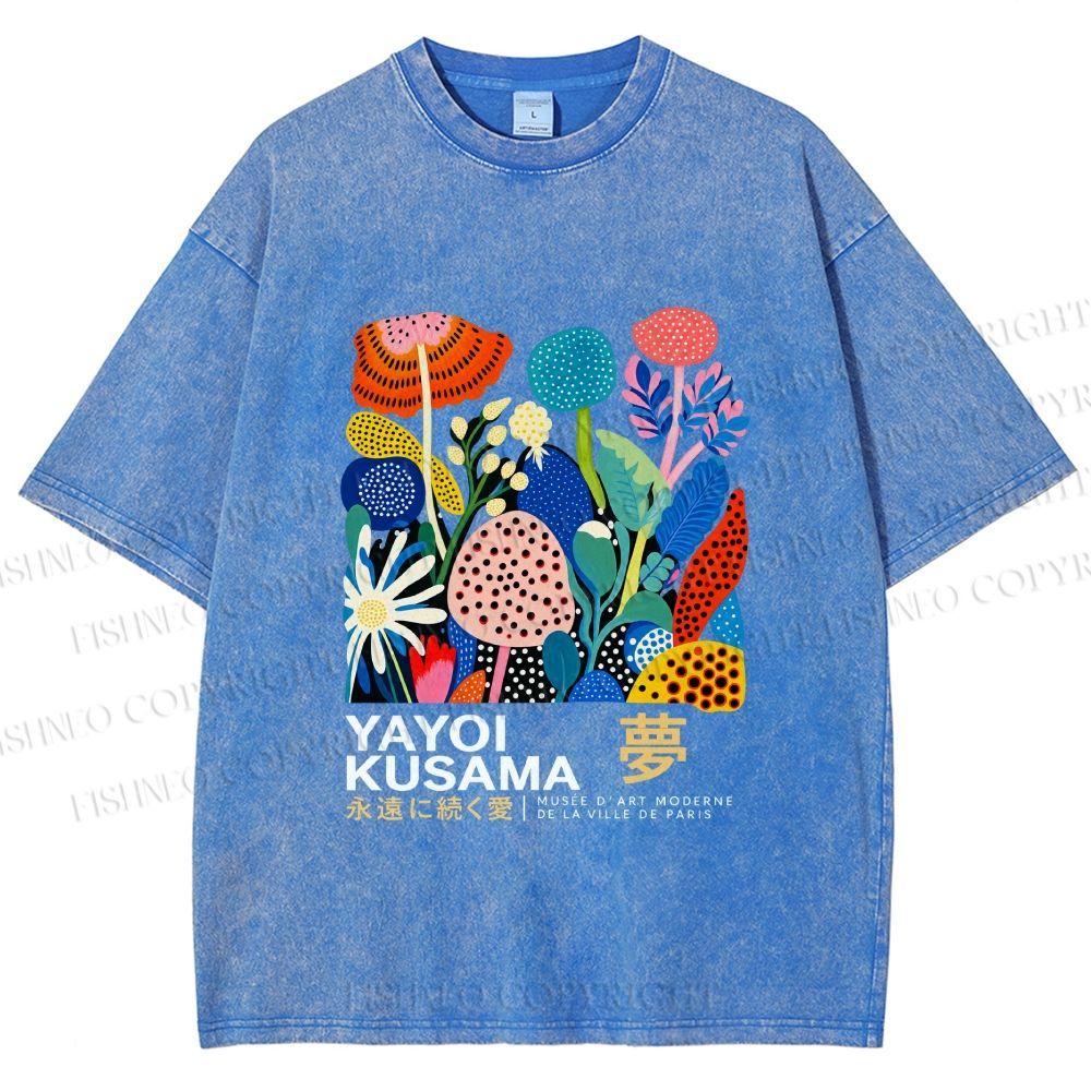 Unisex Yayoi Kusama Plants Printed Washed Tee