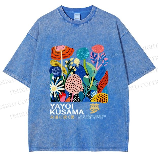 Unisex Yayoi Kusama Plants Printed Washed Tee