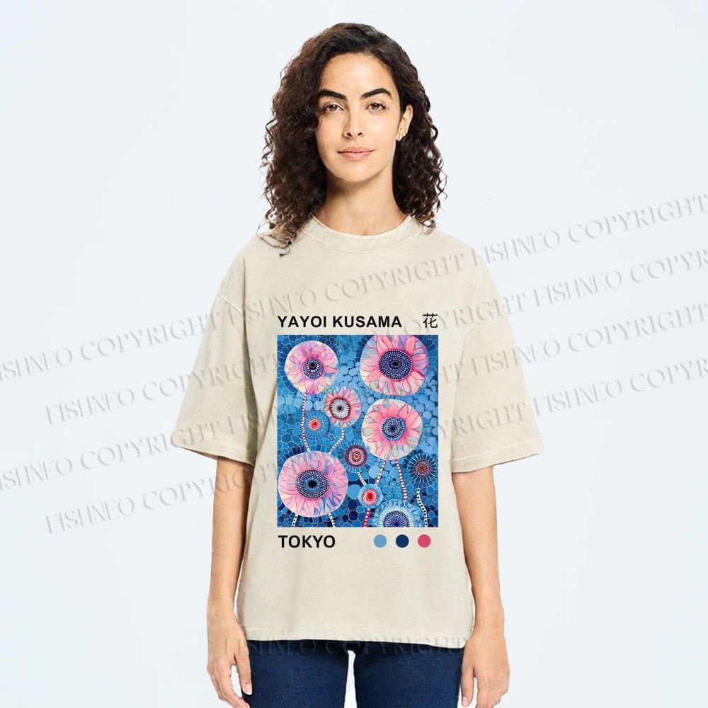 Unisex Yayoi Kusama Flower Printed Washed Tee