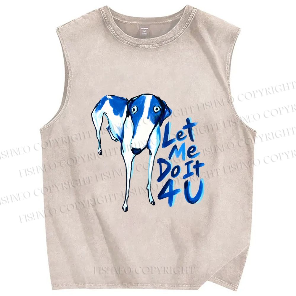 Unisex Blue Borzoi Meme Let Me Do it 4 U Printed Washed Tank Top
