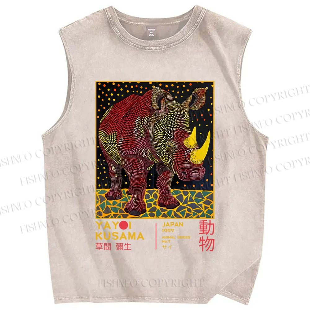 Unisex Yayoi Kusama Rhino Printed Washed Tank Top