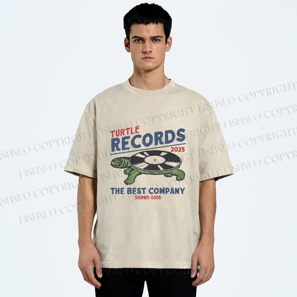 Unisex Turtle CD Printed Washed Tee